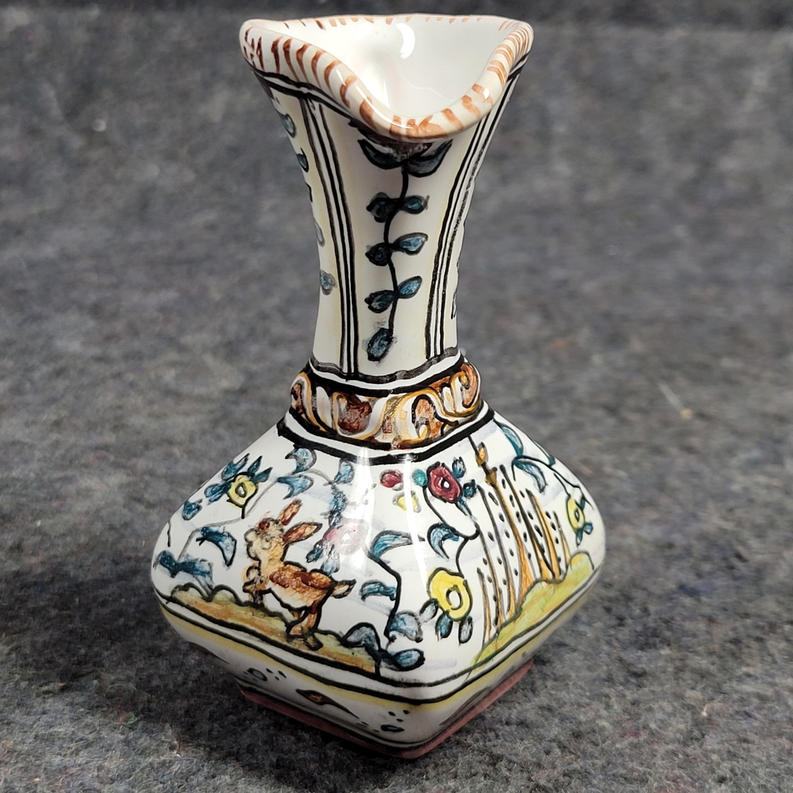 Miniature Handpainted Porcelain Pitcher Jug Conimbriga Portugal 1.75 In × 3.5 In