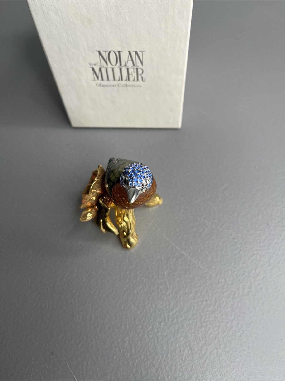 NOLAN MILLER BLUE BIRD GOLD TONE FIGURINE ENAMEL MULTICOLOR PAVE CRYSTALS