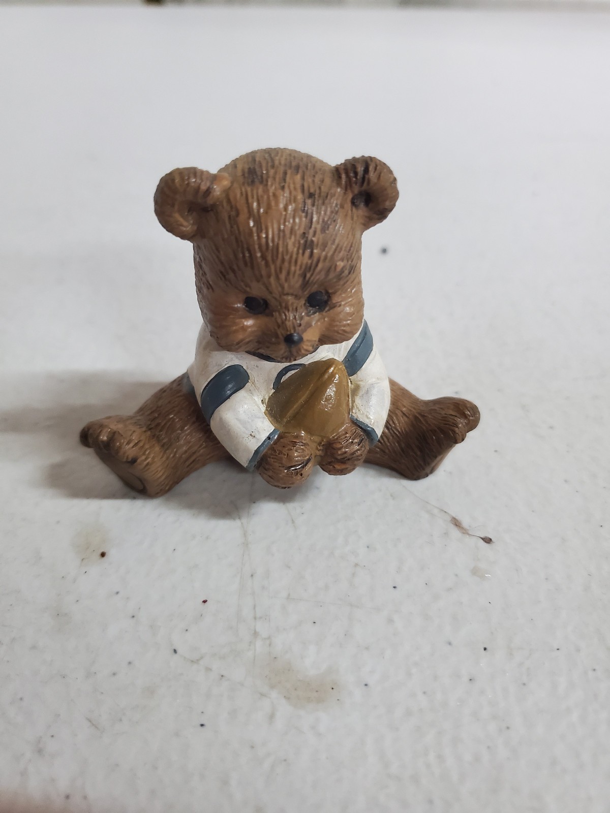 Resin Teddy Bear with Football 3″ x 2 1/2″ 1987 Vintage Atkins Rare