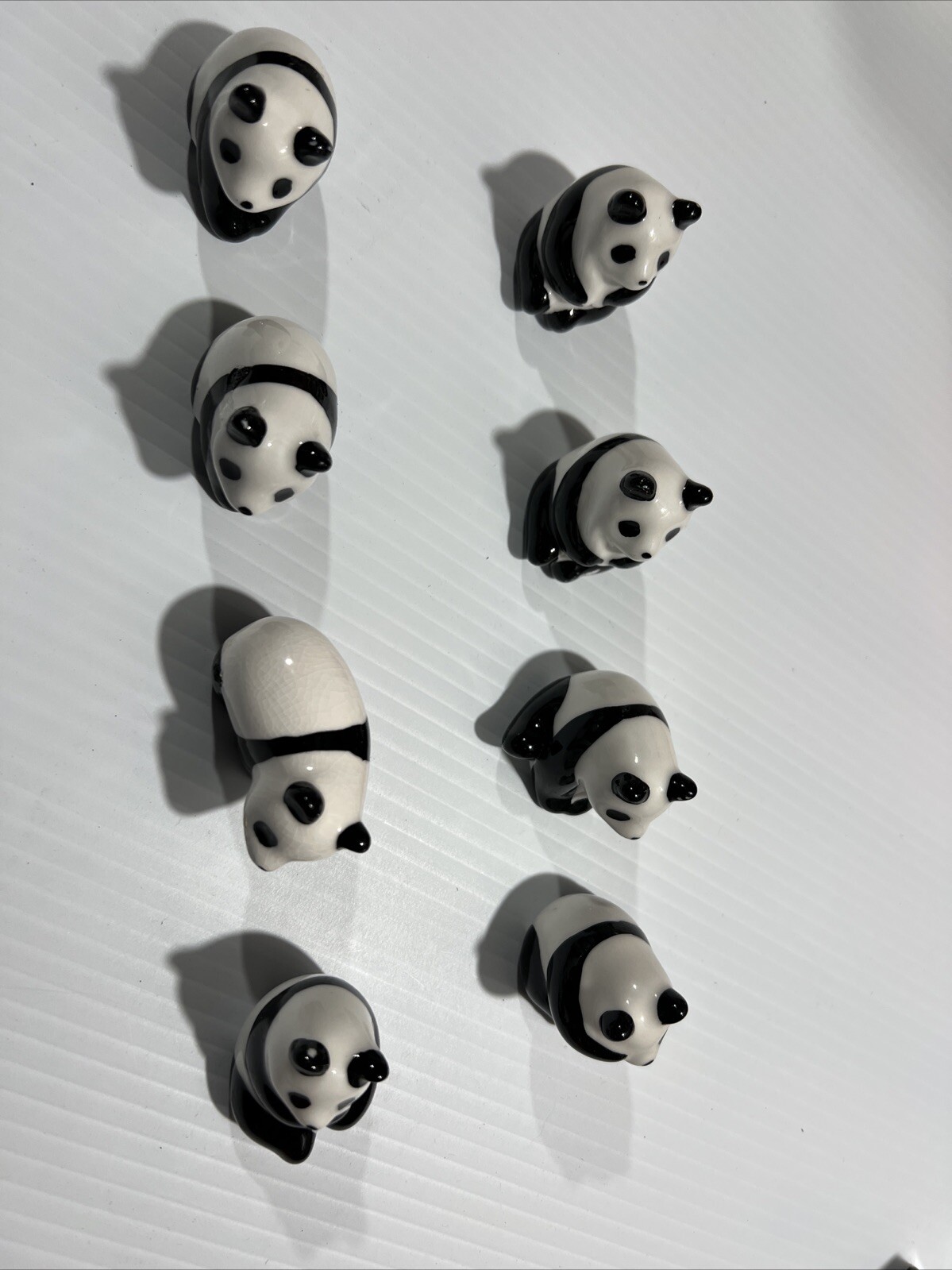 8 Panda Bear White Black Ceramic Glossy Figurines 1.75in – 2in Tall