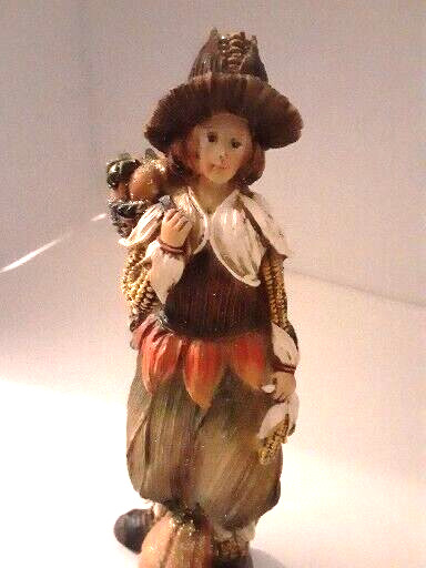 Vintage Pilgrim Man Corn Detailed Fall Decor Carryig Harvest Basket Figurine