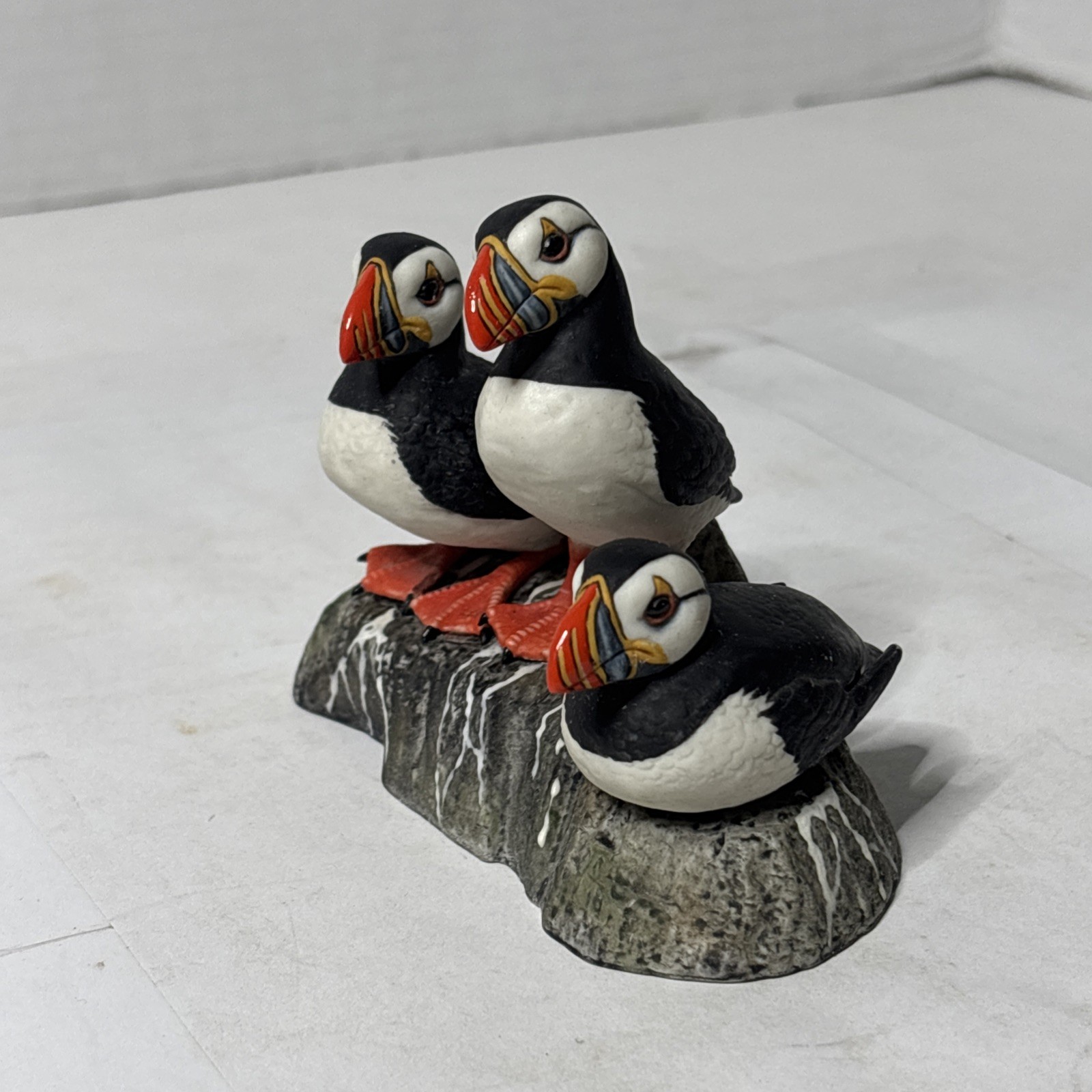 Beautiful Hand Painted “The Puffins” Irish Dresden Porcelain Figurine Statue