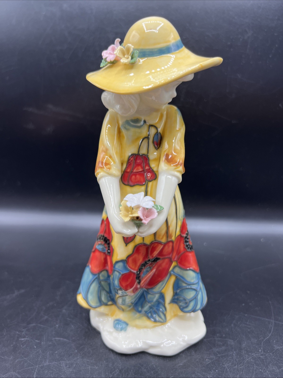 Girl Art Figurine Old Tupton Hand Painted Poured Clay Porcelain Poppies Lady GB