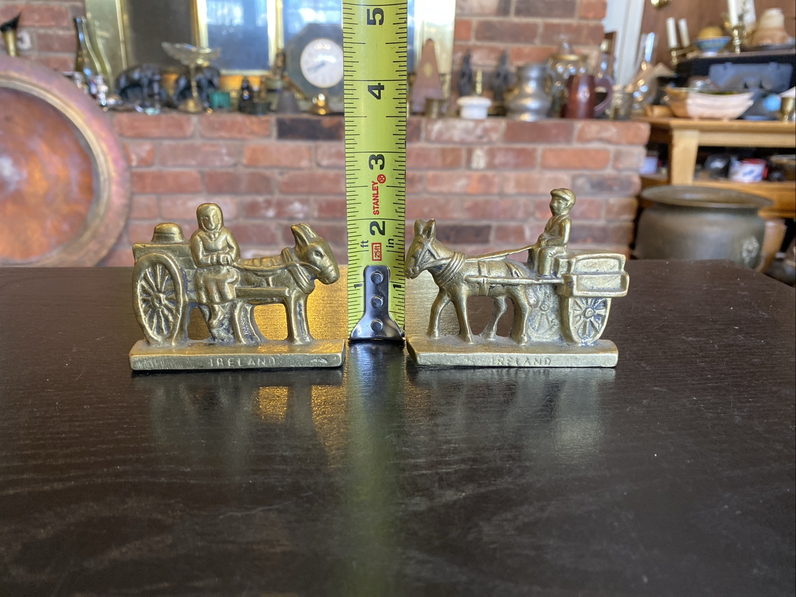 2 Vintage Miniature Brass Doorstop Figures Milk Maid & Man Donkey Carts, Ireland