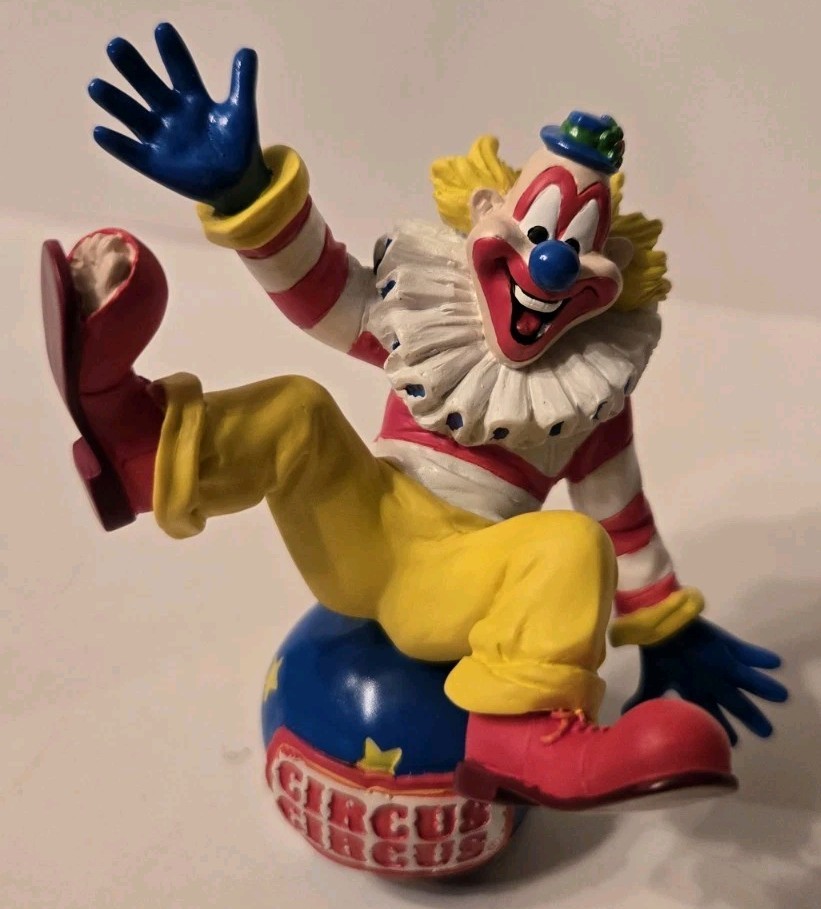 Vintage Circus Circus Colorful Resin Clown Sitting On Ball