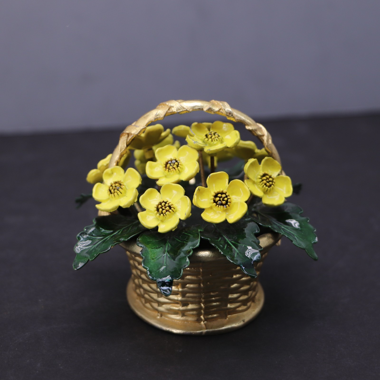 Vtg Gorham Jane Hutcheson Metal Enamel Painted Flower Basket