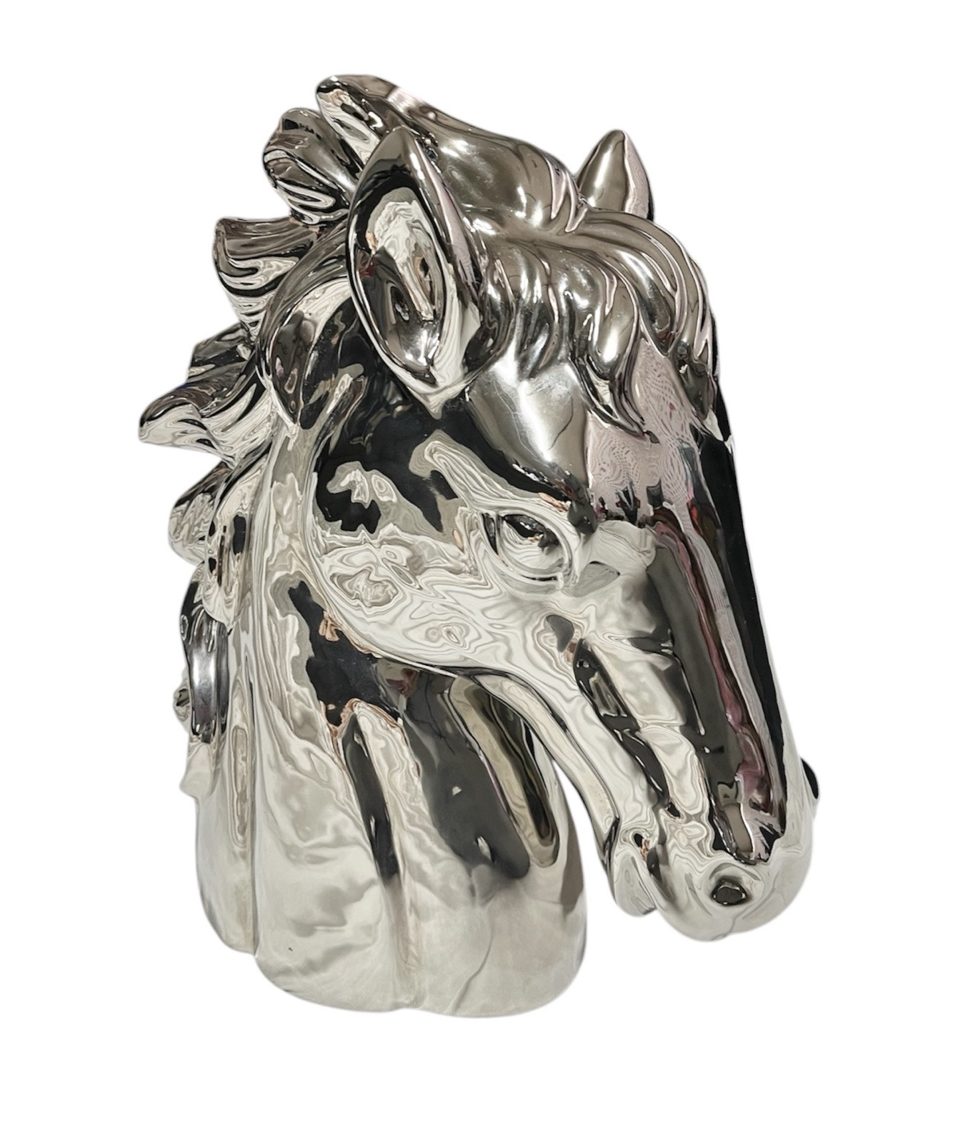 Decorative Horchow Ceramic Horse Head Silver Chrome Sculpture