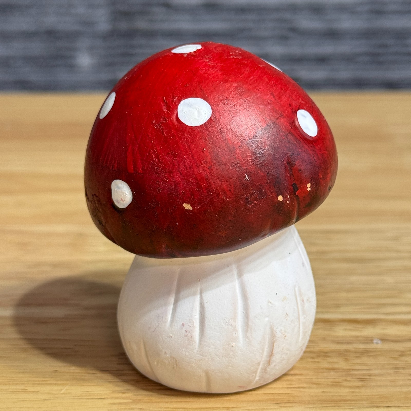 Handmade Ceramic Mushroom Red White Toadstool Figurine Poland Mushroom 3.5”