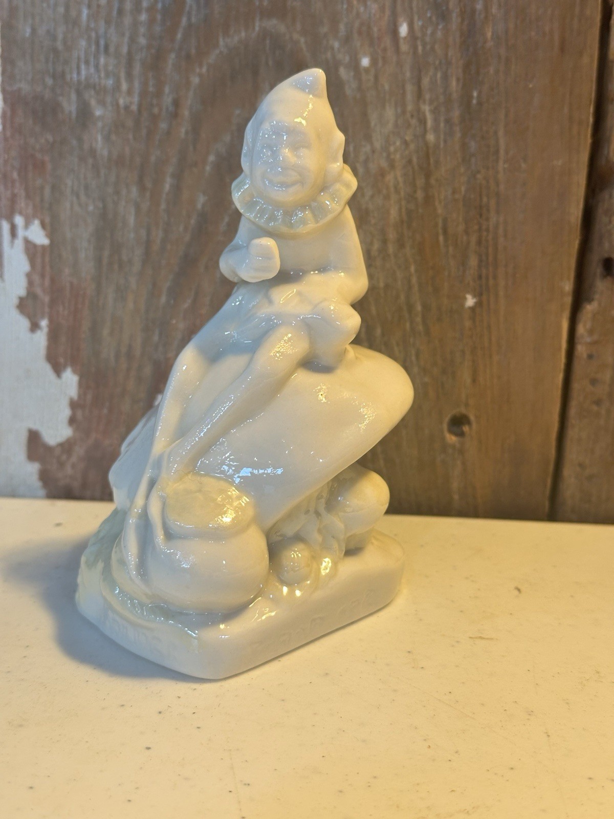 Belleek Irish Leprechaun On Mushroom. Two Tone Ivory And Cobb. Excellent