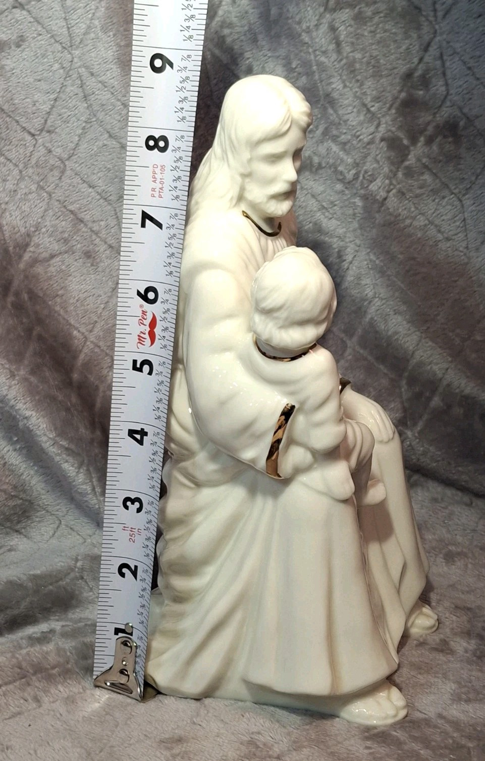 Jesus With Child Figure Porcelain Figurine Gold Trim Religious Statue Prayers