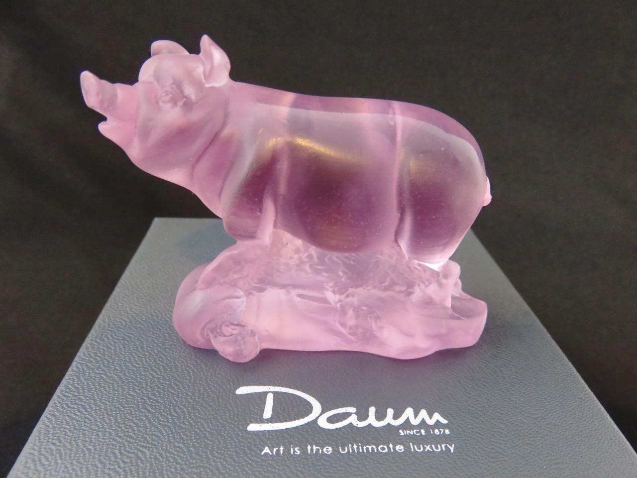 RARE Daum Crystal France Frosted Pink Pig Glass Figurine/Sculpture 3″ long NIB