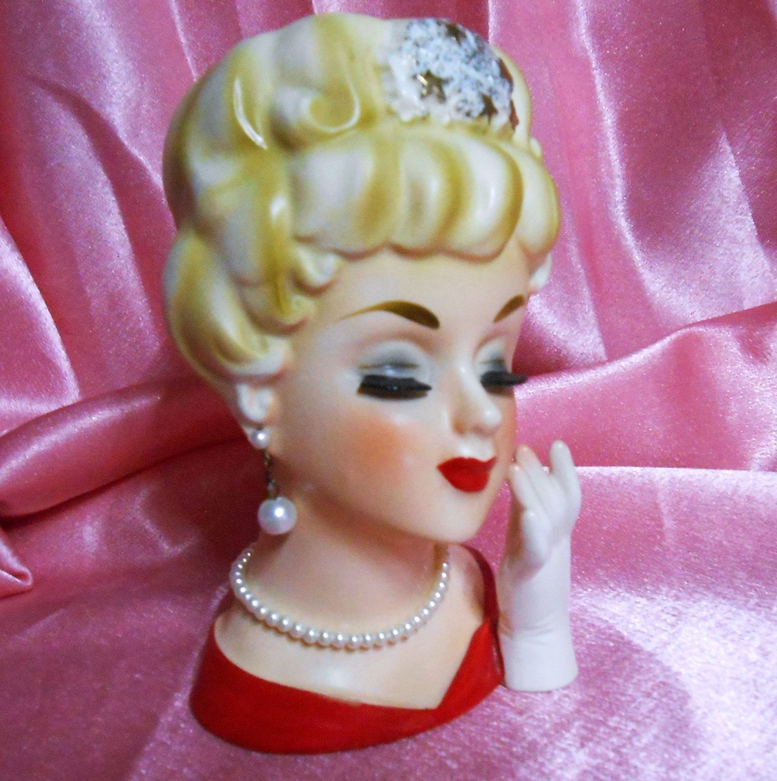 GOLD STARS TIARRA JAPAN WREATH XL 6″ BLONDE GLOVE HEADVASE VTG HEAD VASE XMAS