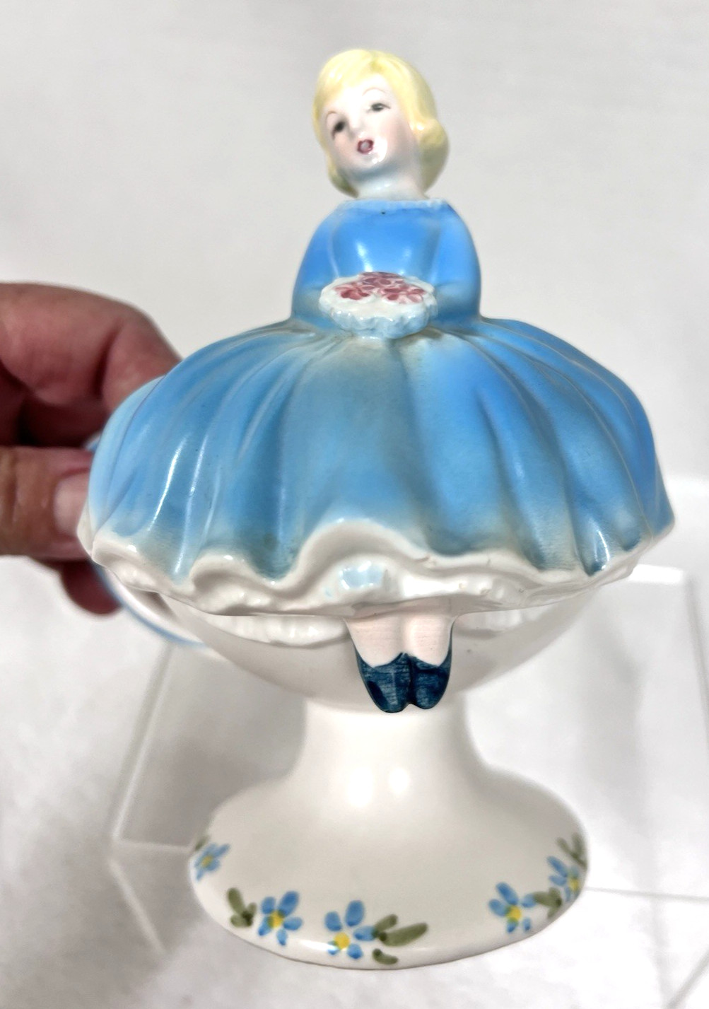 1963 Relpo Samson Import Girl Sitting On Teacup Ceramic Flowerpot Planter Vase
