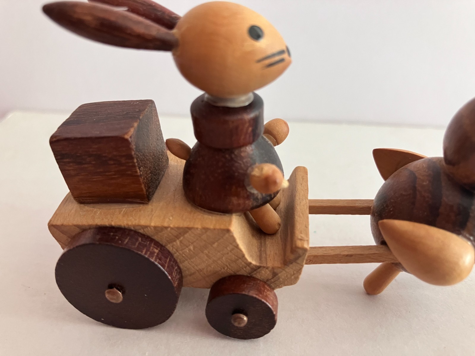2 Vintage Goula Spain Mini Wooden Rabbit Figurines