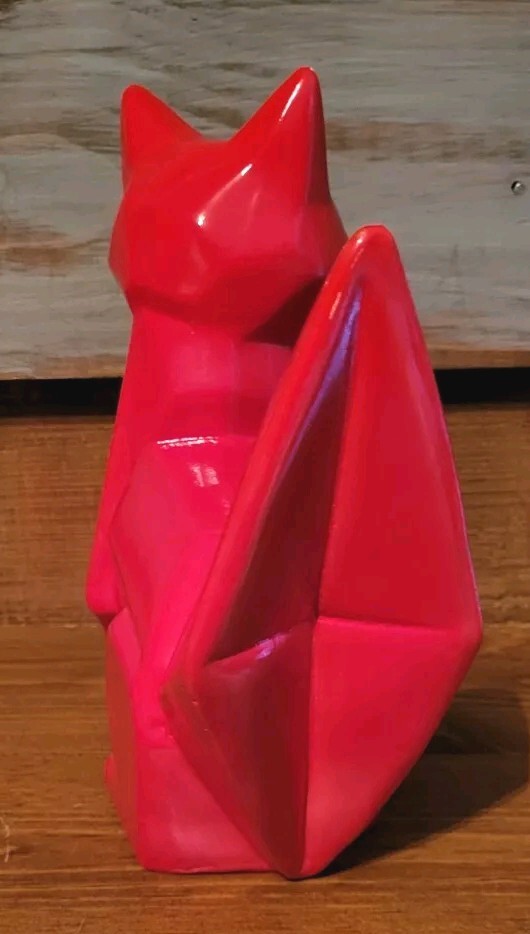 Geometric Low Poly Origami Red Orange Fox Ceramic Statue Figurine 8.5″ X 9″