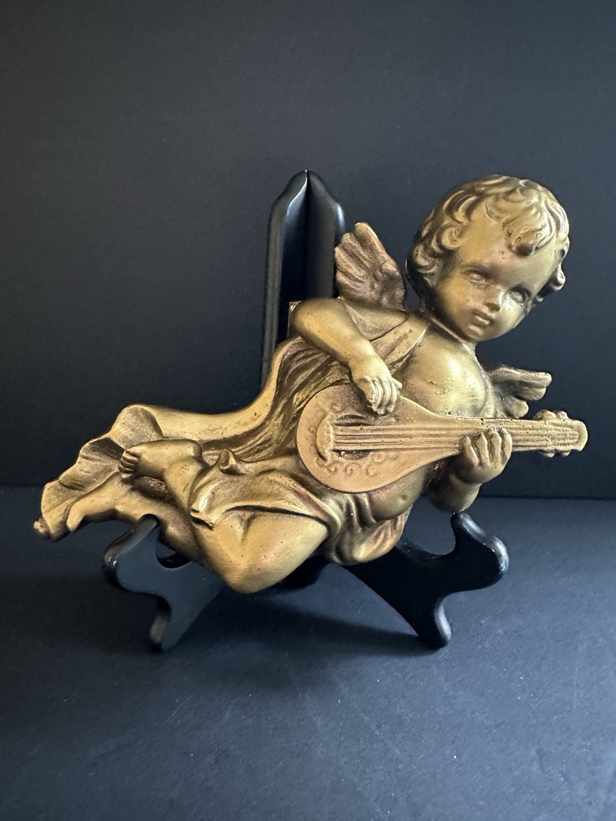 VTG Hand Painted Angel Putto Cherub Victorian Gold Wall Decor 9” Baroque Rococo