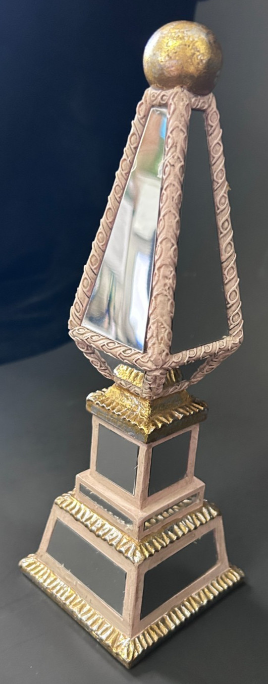 Vintage Hollywood Regency Mirrored Decorative Art Deco Gold Silver Obelisk 9.5″