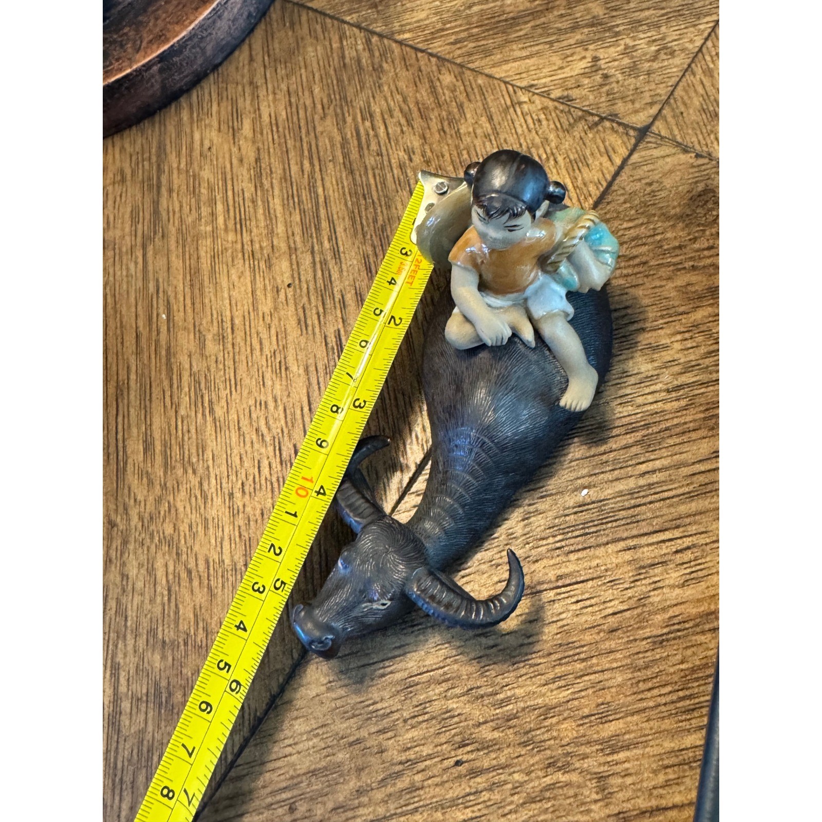 Vintage ARCO statue table & Mudmen figurine doll sitting on water buffalo
