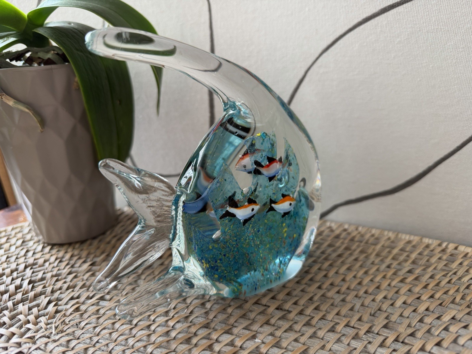 Murano Style Art Glass Angle Fish Aquarium Coral Fish Sculpture 6″