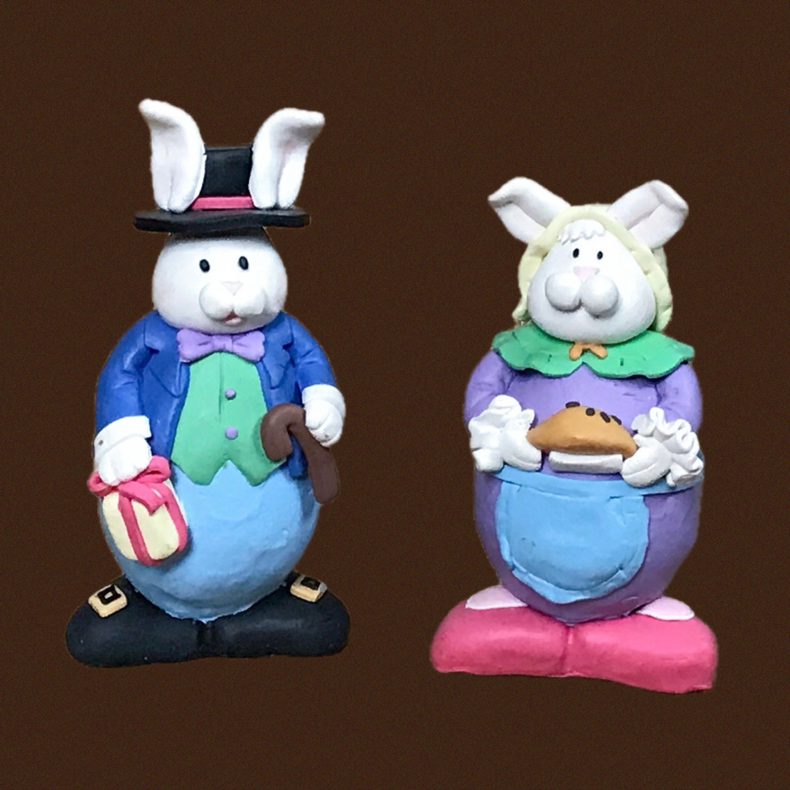 Easter Bunny Resin Figurine Set Husband & Wife Kitsch Whimsical Playful Twee
