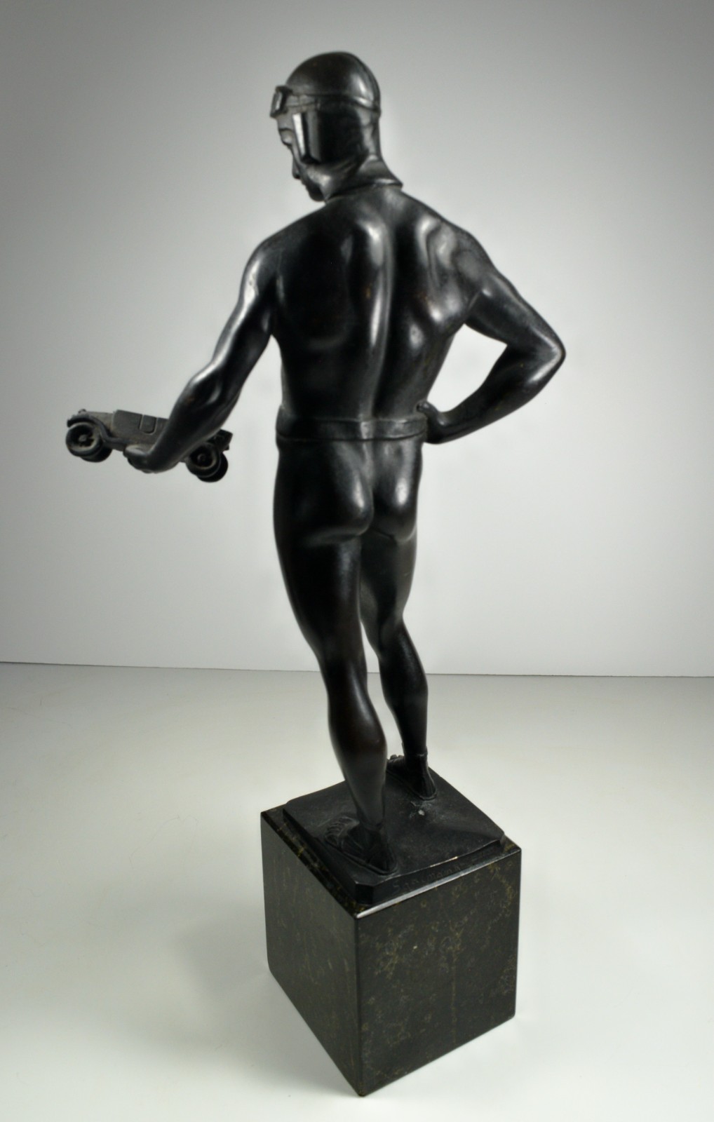 Vintage Bronze Sculpture Pilot Car Trophy Social Realism Art Deco Germany 1925