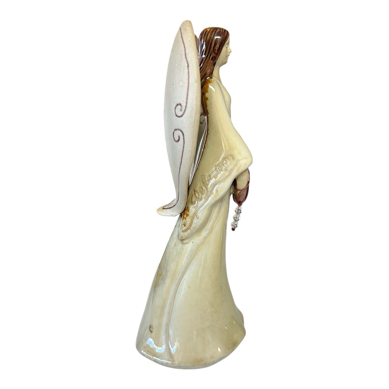 Vintage Heavenly Angel Holding Heart, Beige, 8.5 Inches Tall