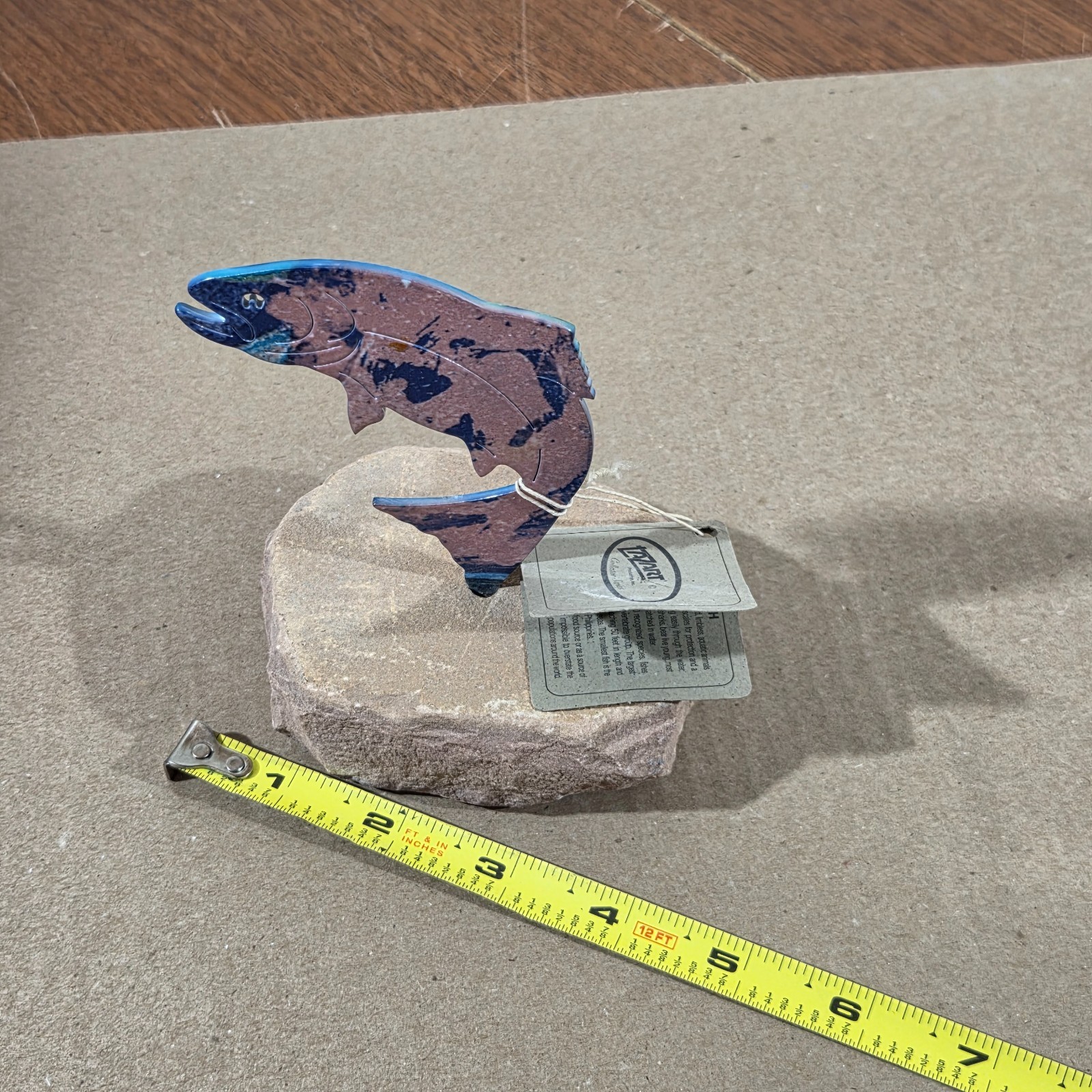 Fish Figure On Sandstone Base Southwestern Home Cabin Decor Metal & Stone