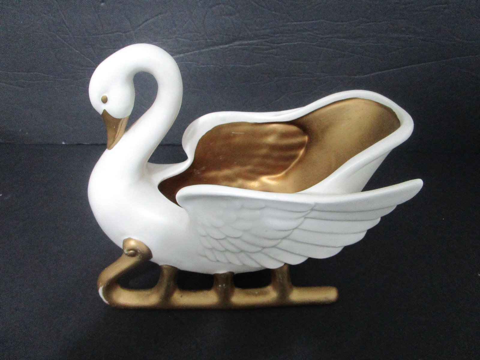 Fitz & Floyd Swan Sleigh Planter White & Gold VTG Christmas Whimsical 1986