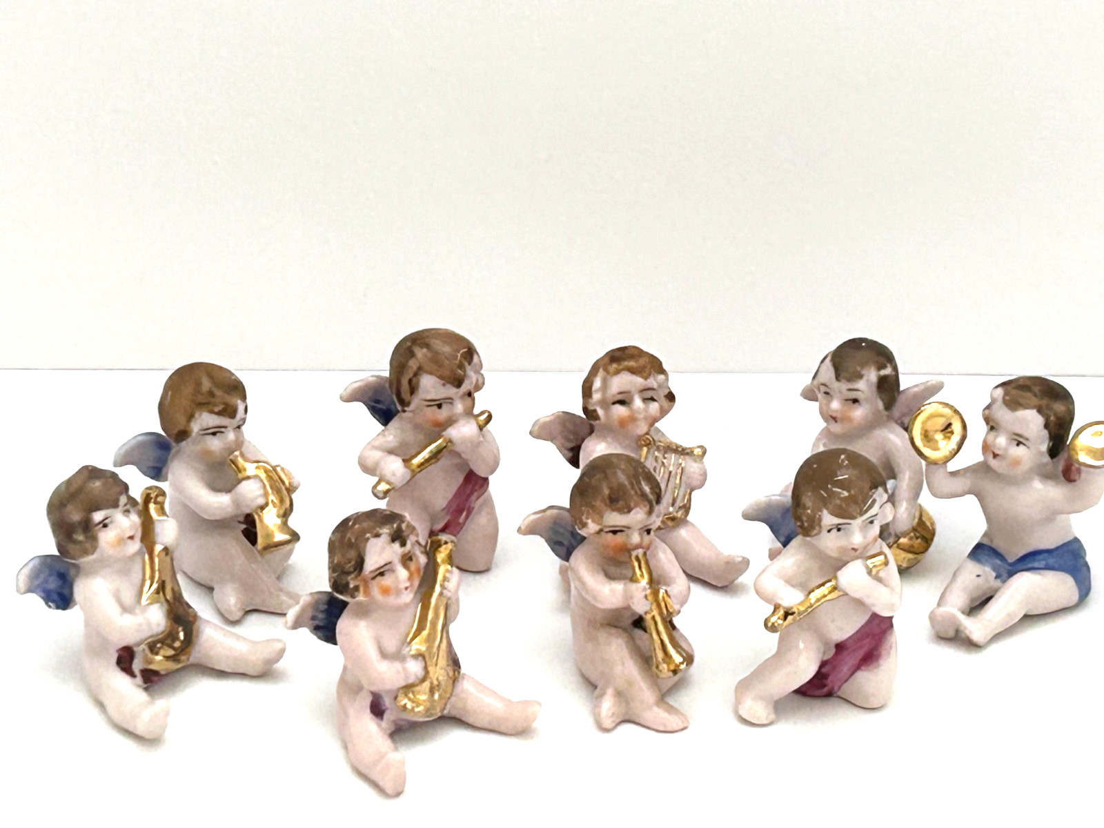 Lot of 9 Vintage Japan Porcelain Band Pink Cherubs Angels Miniature 2″ or Less