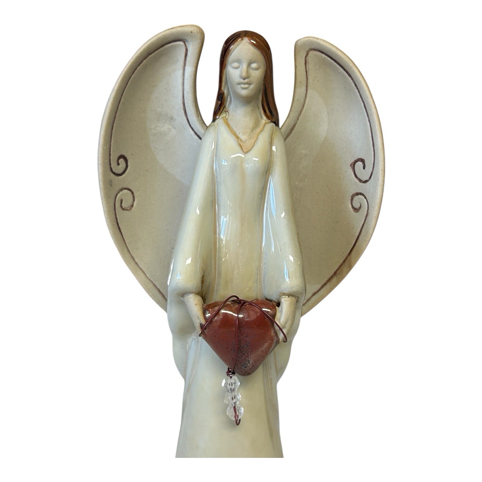 Vintage Heavenly Angel Holding Heart, Beige, 8.5 Inches Tall