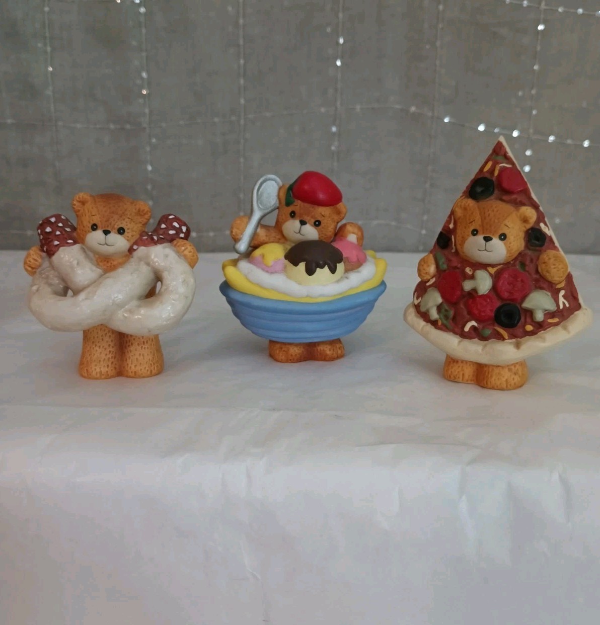 Vtg Enesco Lucy & Me Bear Trio Set Fast Food Snacks Figurines Set Of 3 Rare HTF