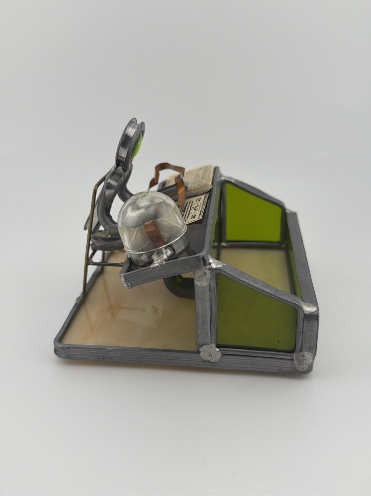 Vintage Handmade Stained Glass Desk Organizer Attributed to Carl Goeller Style
