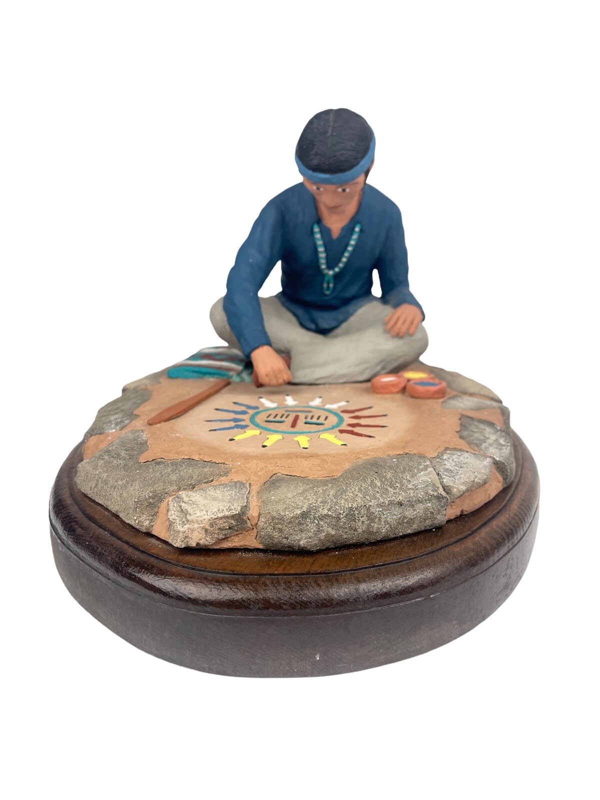 Vintage Santa Fe Navajo Folk Art Stone Clay Sculpture Figure Sand Painting