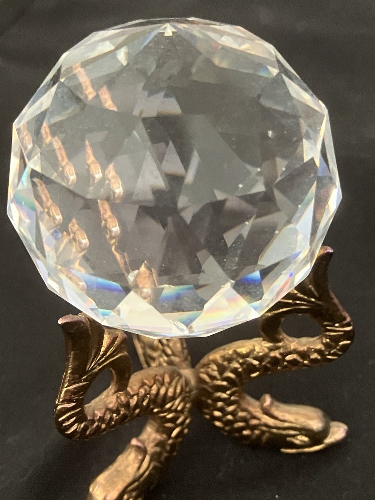 Vintage Swarovski crystal ball 1.5 inch diameter On Gold Mariner’s Stand UNIQUE