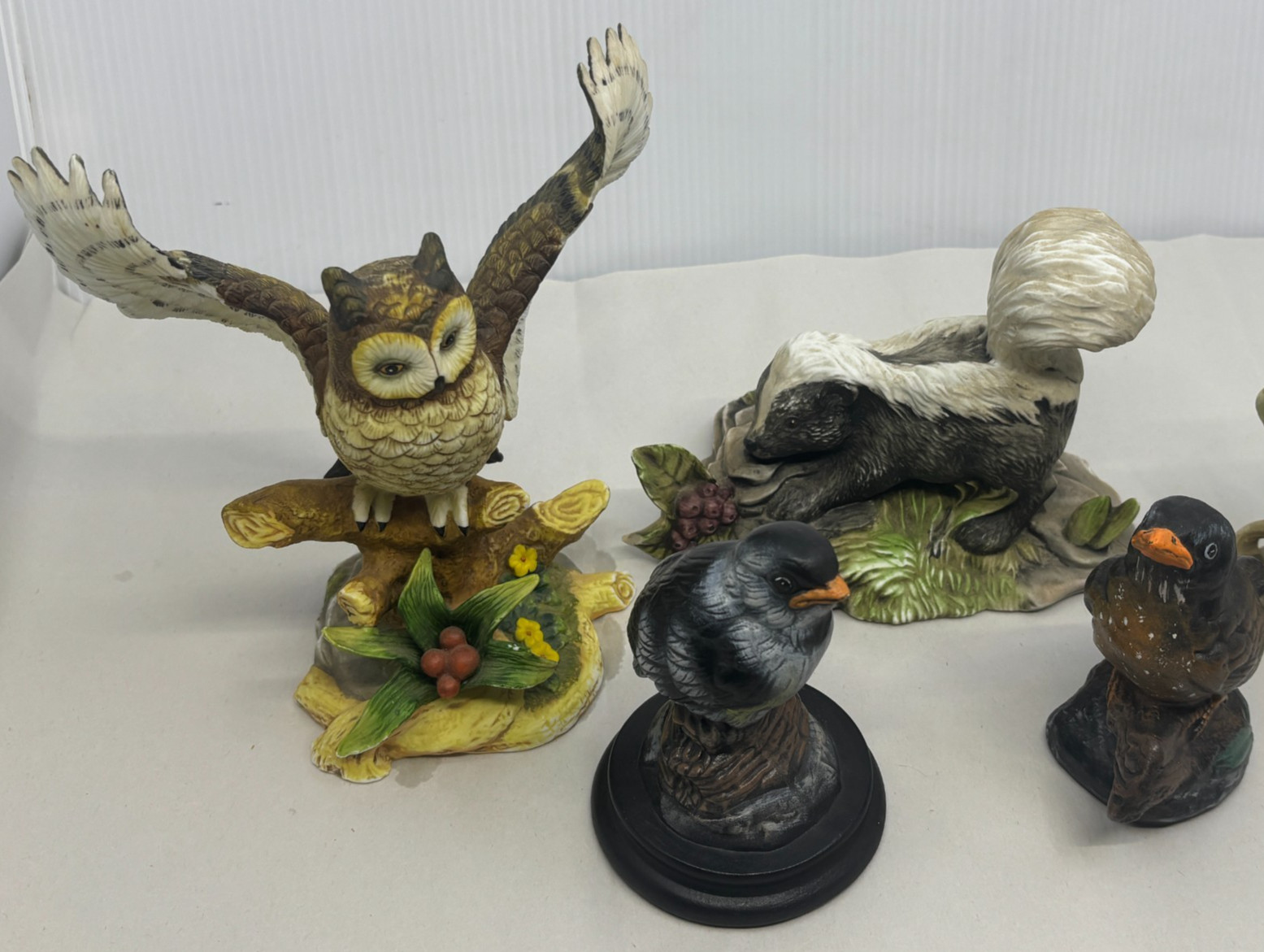Lot of 4 Ceramic Porcelain Animals Birds Owl Skunk Hand Painted Vintage READ