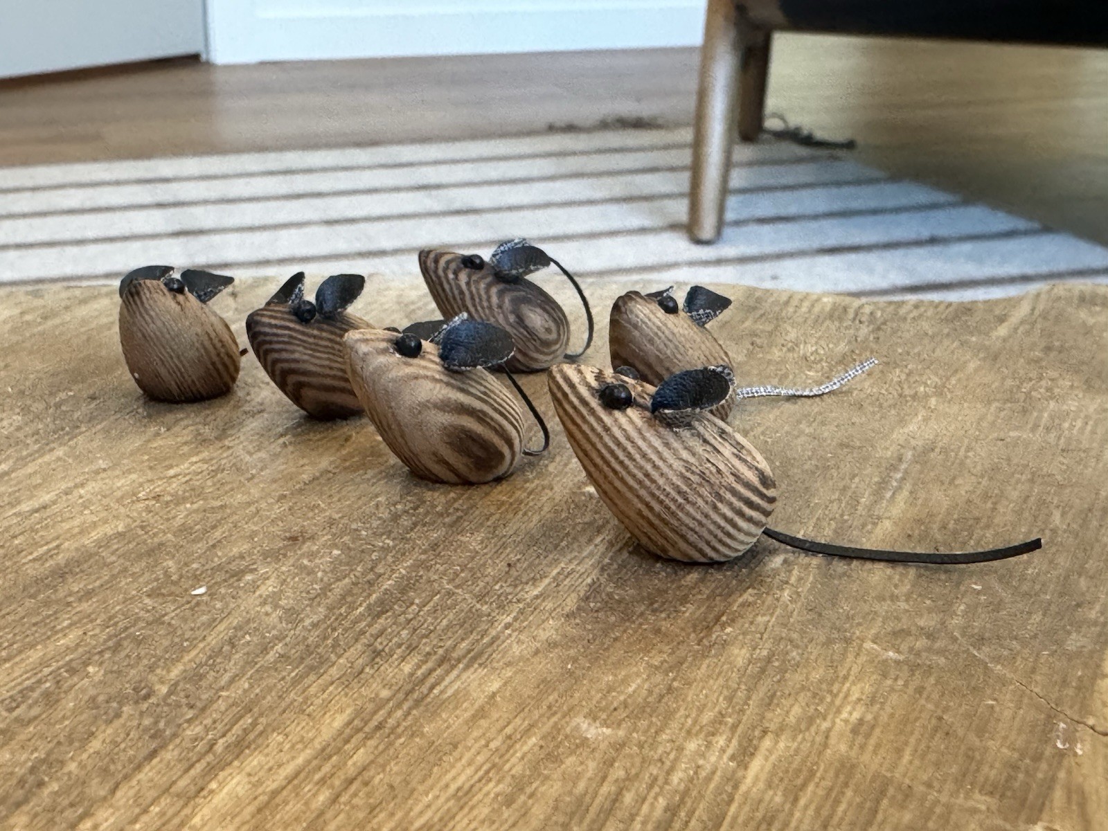 Vintage Handmade Wood Leather Miniature Mice Set Lot 6 Mini Animal Figure