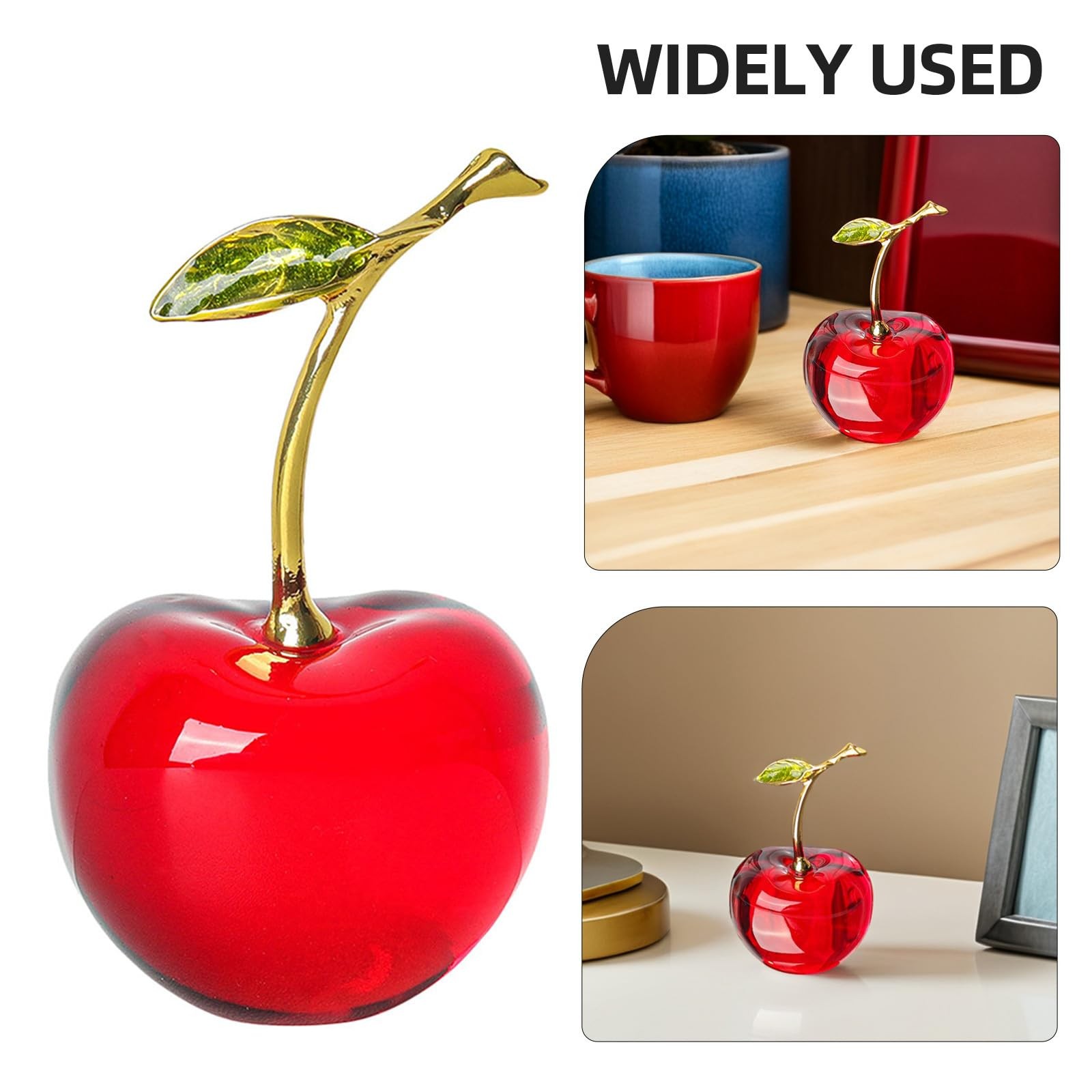 Crystal Cherry Figurine Mini Fruit Ornament Tabletop Decor 3.14×1.77×1.57 Inch