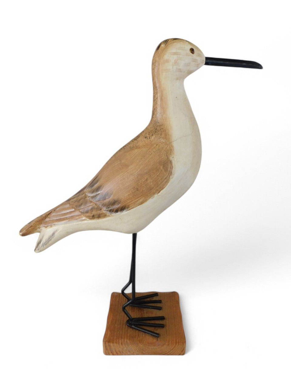 Wood Carved Sandpiper Brown Beige Standing Shore Bird Nautical Statute *AS IS*