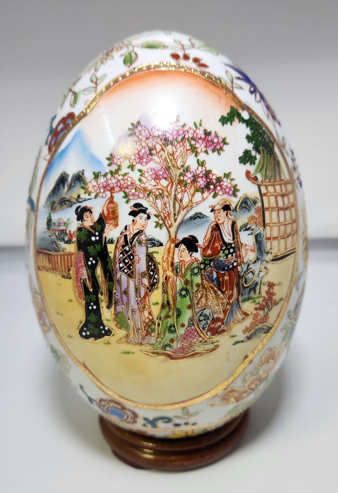 Vintage Satsuma Ceramic Hand Painted Egg – 8.5 Inches