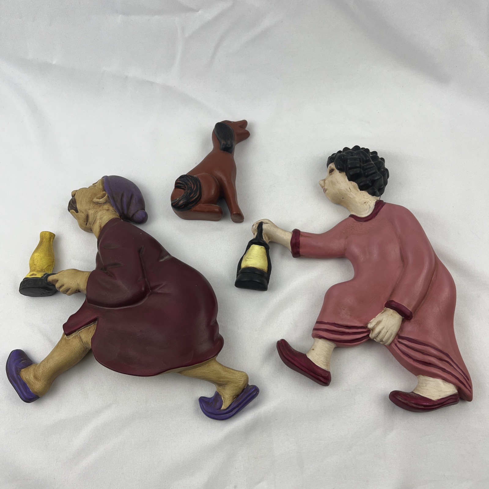 VTG ARNELS Ceramic Wall Hanging Set “Rush To The Outhouse” Chalk Ware Bathroom