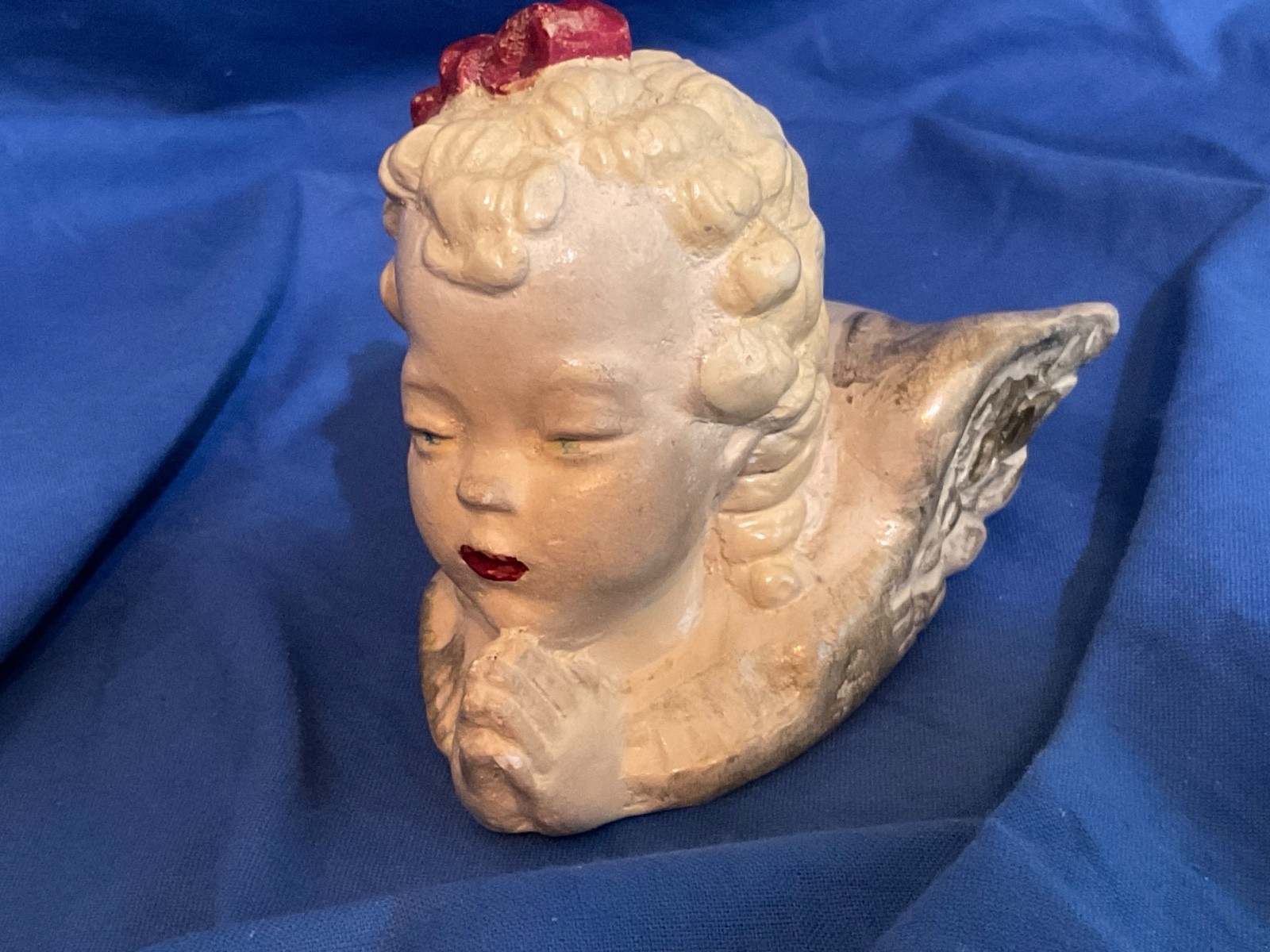 Vtg Angel Candle Holder Chalkware or Composite Little Girl Angel