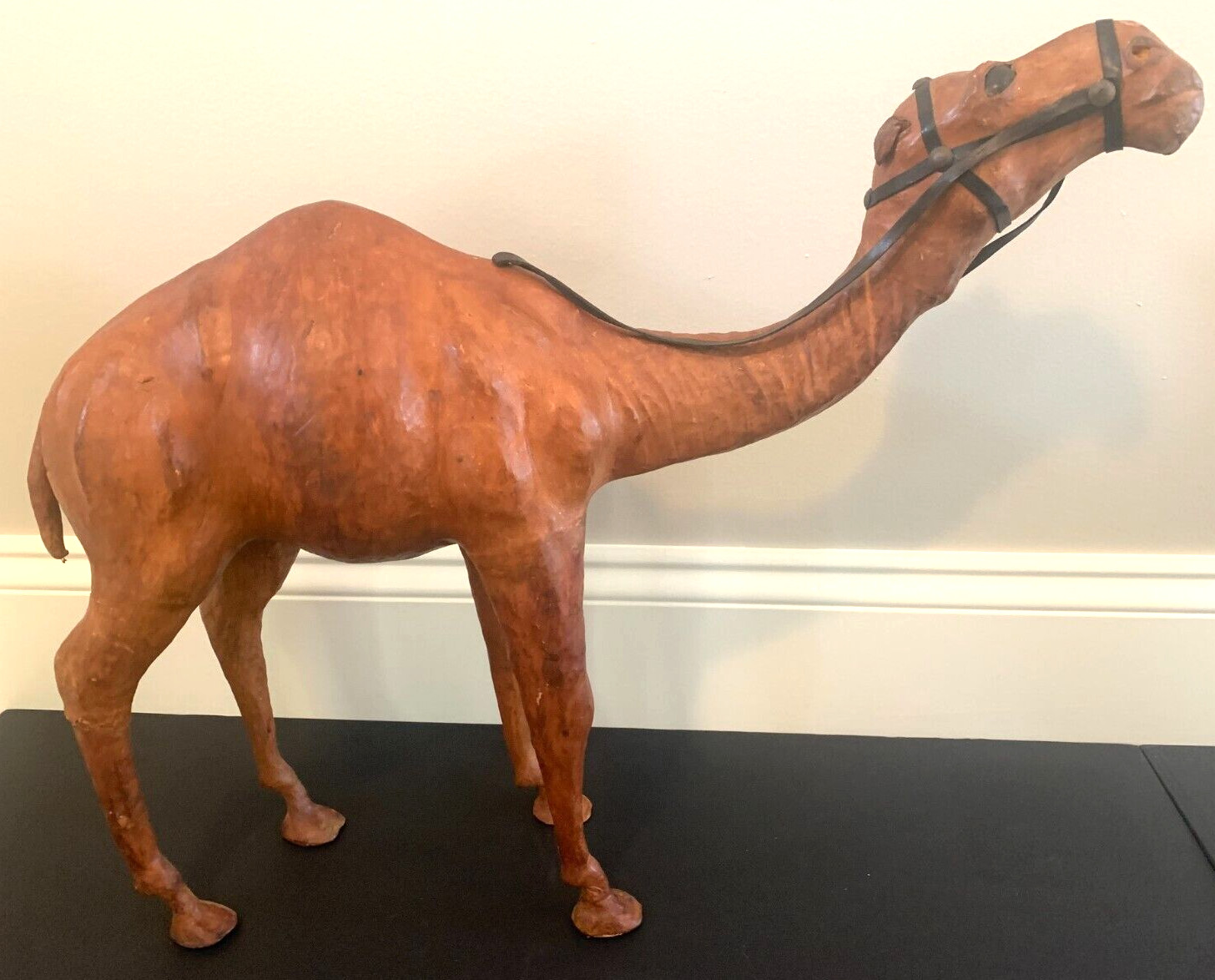 Vintage Leather Wrapped Large Camel 21′ W X 17″ Tall with glass eyes