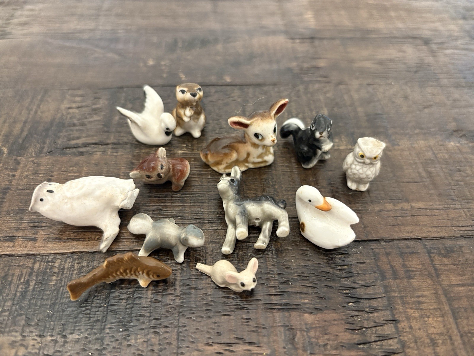 Hagen Renaker Bug House Mini Figurines Deer Owl Fish Mouse Duck Swan Skunk Japan
