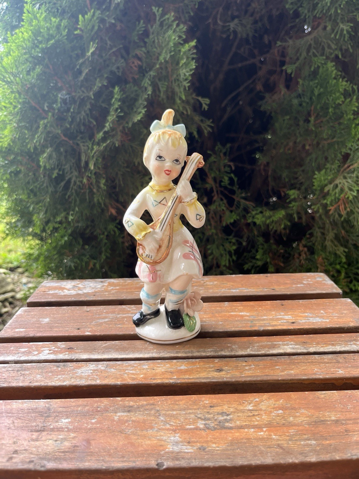 Vintage Ucagco Girl Playing Bass Instrument Figurine Japan 1950s READ