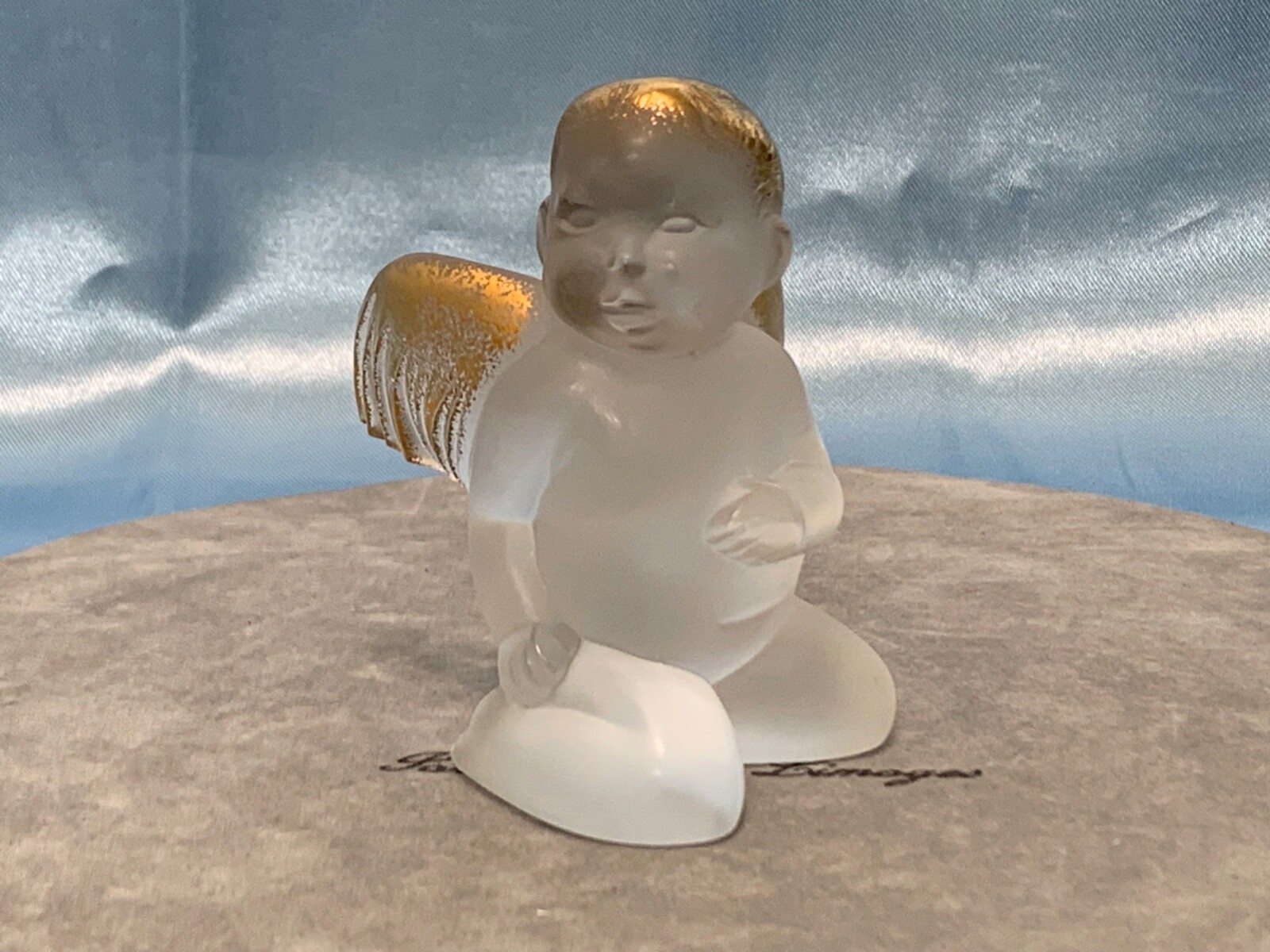 Rare Pair of Lalique Crystal Baby Angels Cherub Figurines Signed Glass France