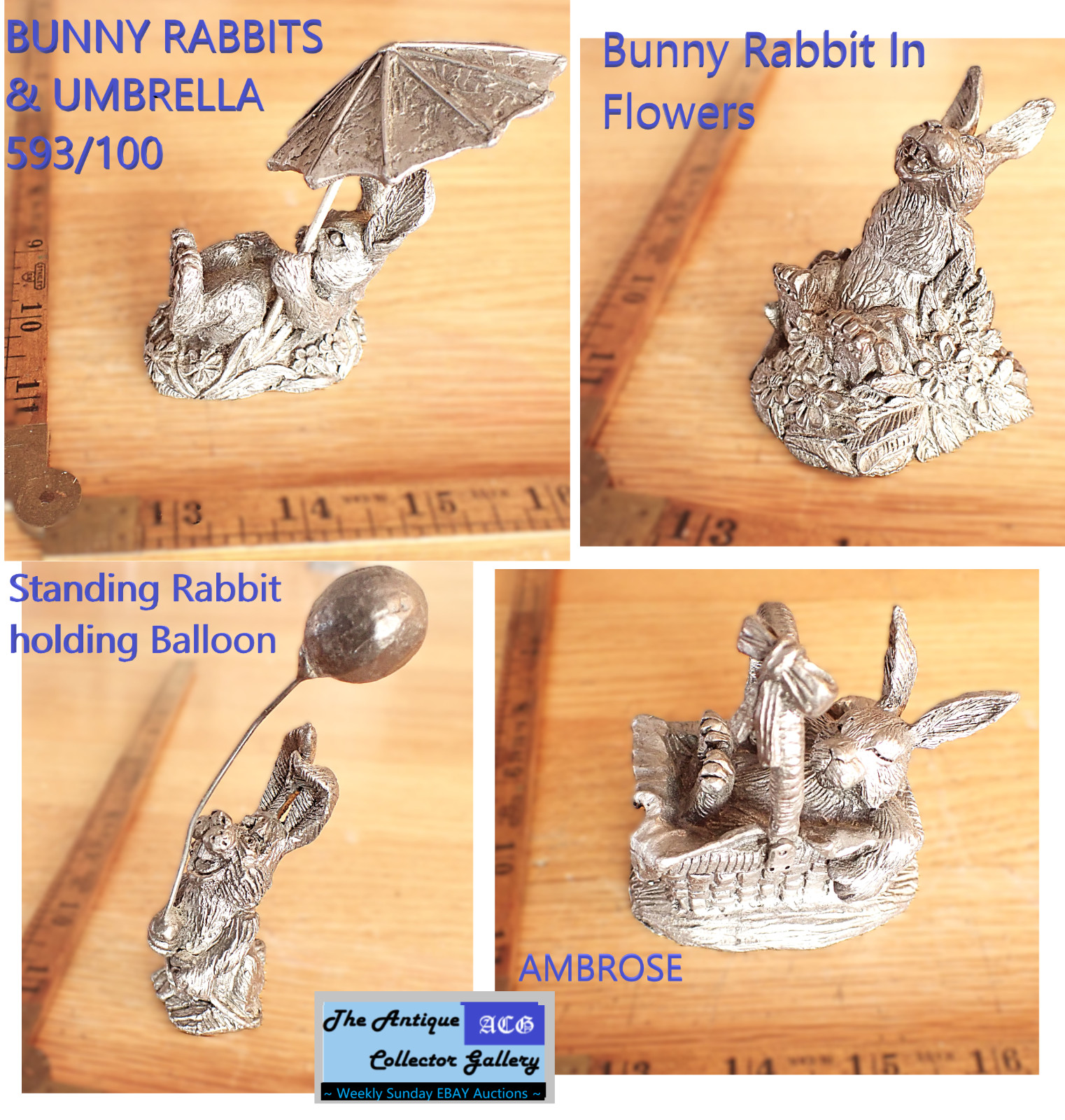 4 Uniquely Different Michael Ricker Pewter Figurines – Signed (MR-2)