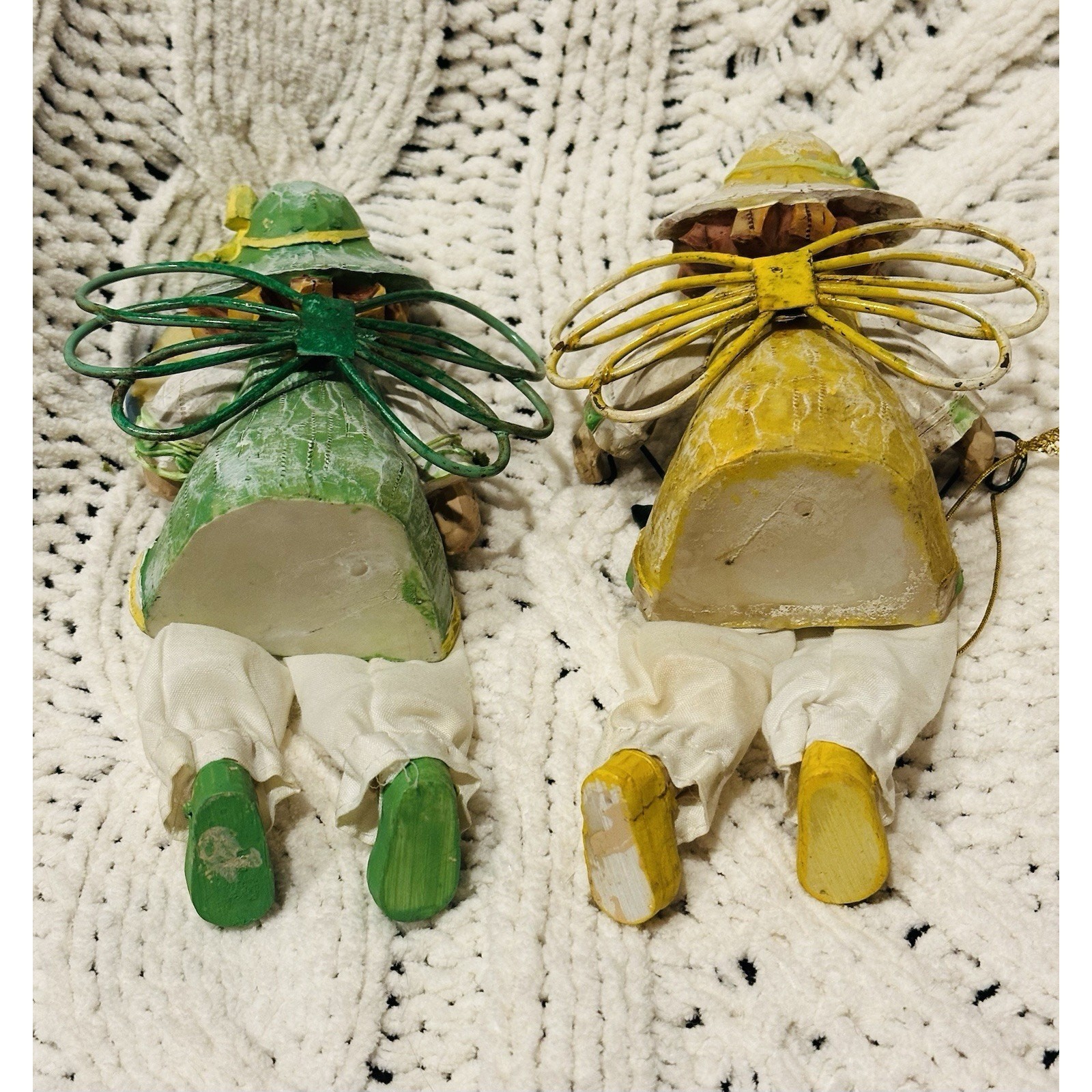 2 Girls w/ Wings Shelf Sitters Garden Spring Summer Outdoors Floral Green Yellow