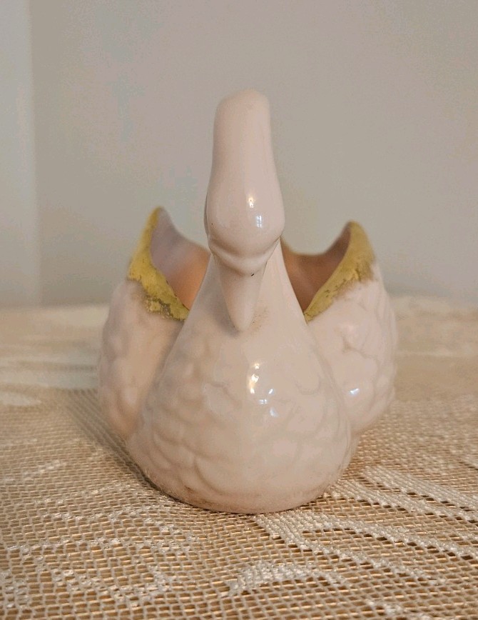 VTG LENOX PINK Swan Trinket Dish Cake Topper Cardholder 24k gold trim Blue Stamp