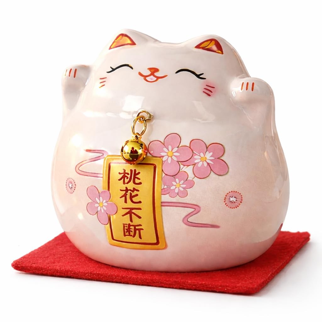kcrygogo Pink Maneki Neko Lucky Cat – Japanese Ceramic Fortune Cat Figurine f…