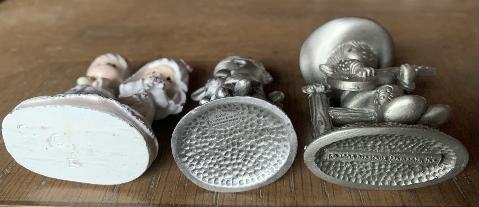 3 Pewter Miniature Precious Moments Lot Cowboy 1996 Girl Bunny 1982 Wedding 1990